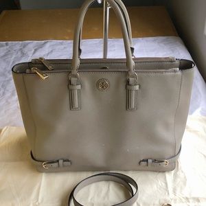 Tory Burch Robinson Saffiano French Grey Leather Zip Multi Tote